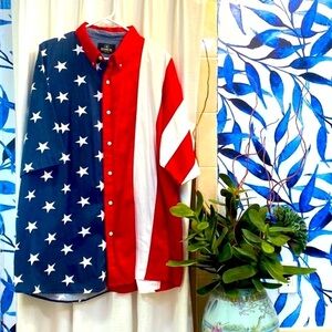 Men’s Redhead Patriotic USA Short Sleeve Button Down Independence Day Shirt XL